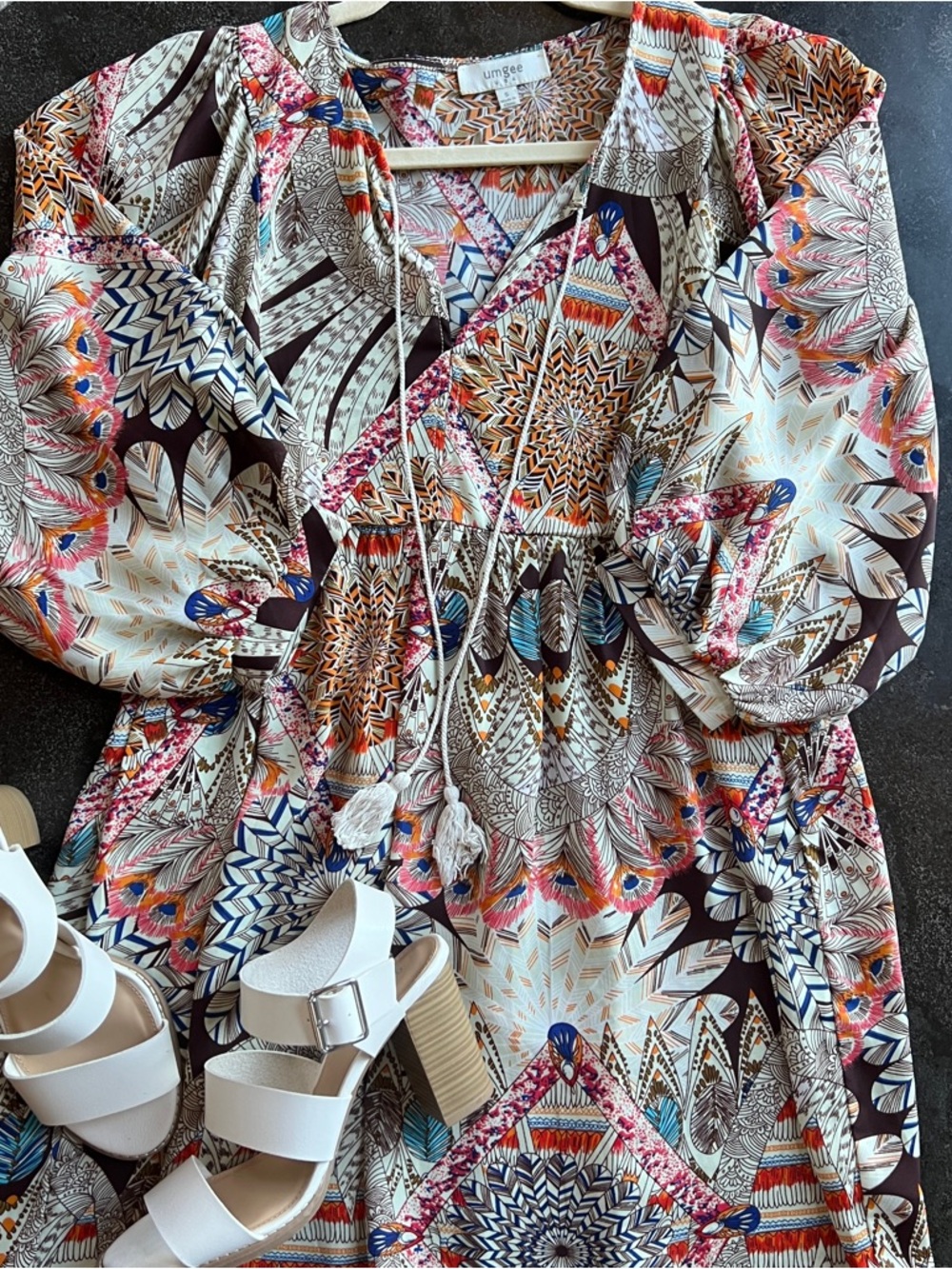 Umgee Colorful Boho Print Baby Doll Dress - Size Small